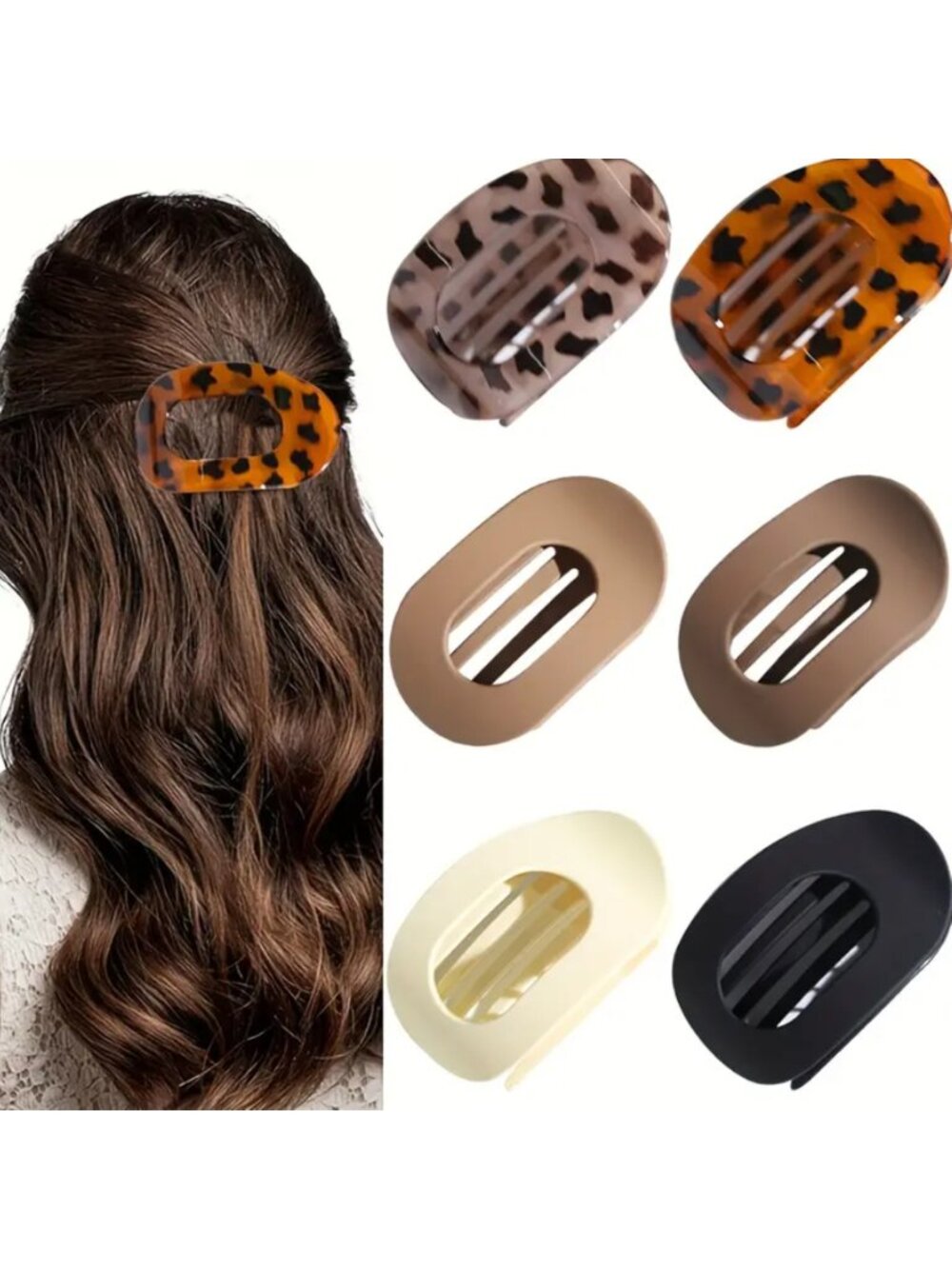 Matte Acrylic Hair Clips Set 6 Non-Slip Toothed Duckbill Claws Solid Colors NWOT